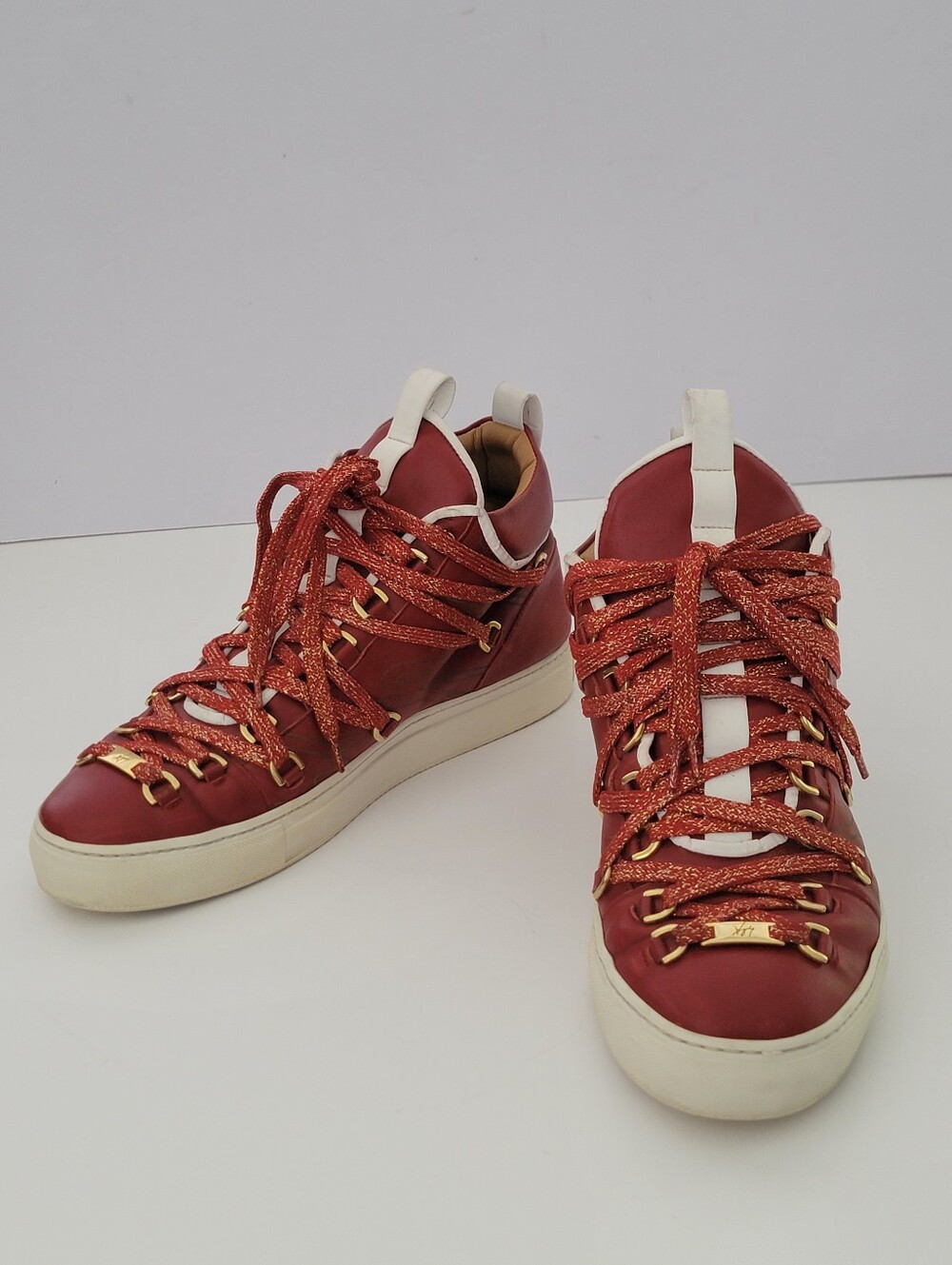 Angely Vergily Men's Red With Gold Accent Leather Sneakers Size 44